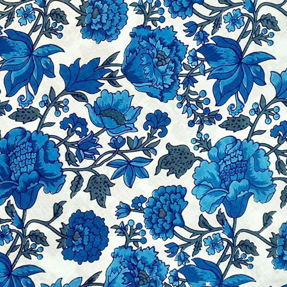 Block Print 101 - Bright Ivory & Imperial Blue Floral