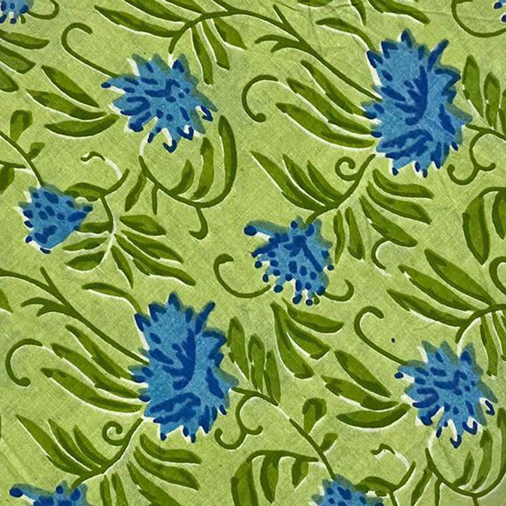 Block Print 109 - Frosted Jade & Blue Flowers
