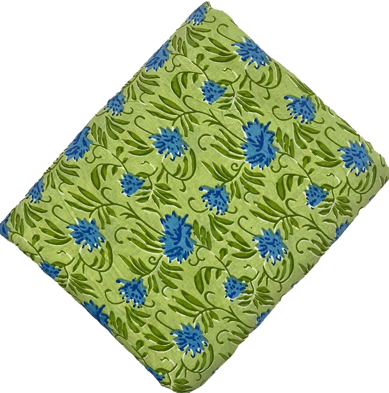 Block Print 109 - Frosted Jade & Blue Flowers