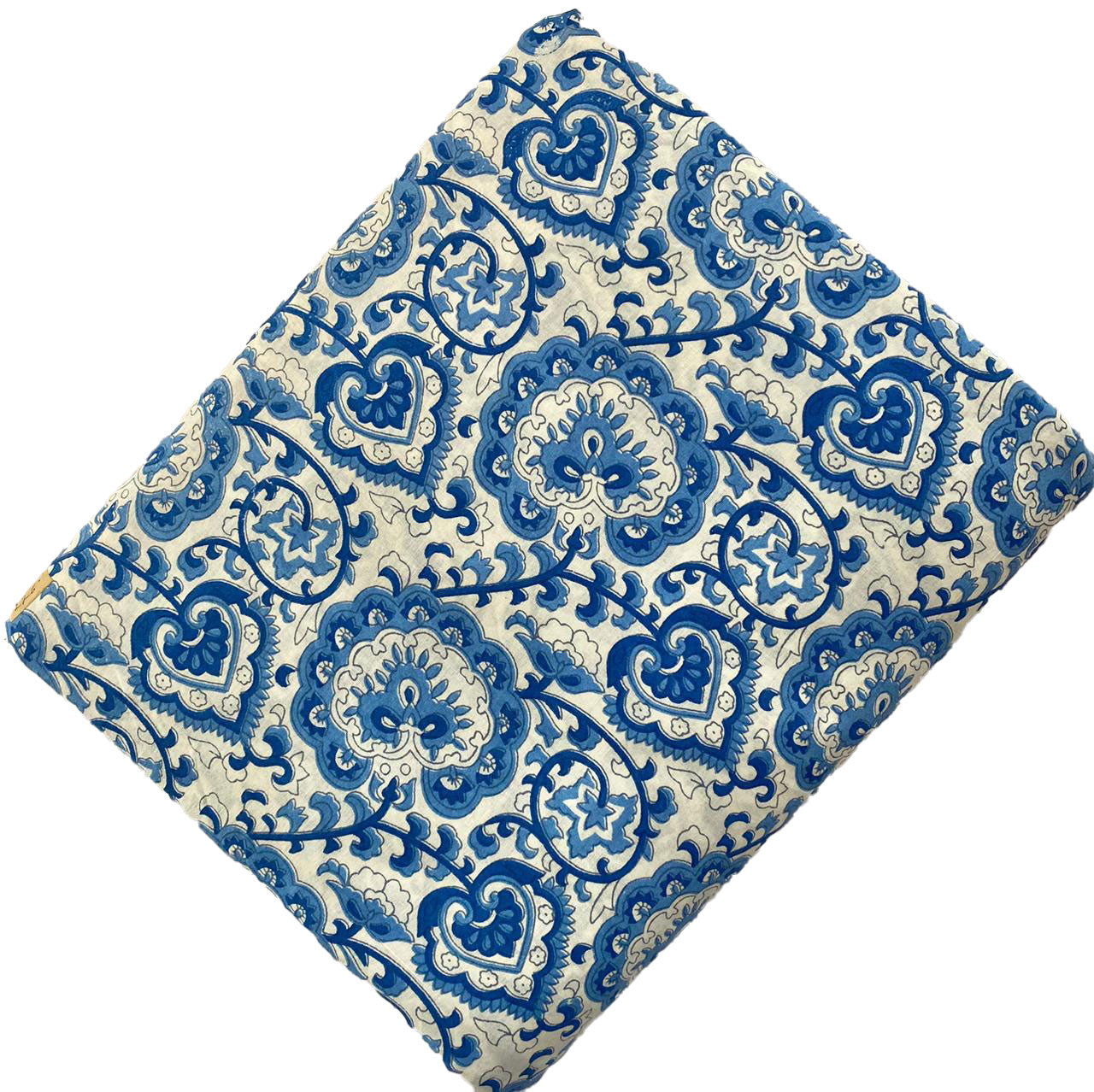 Block Print 112 - Ivory & Blue Club Flower