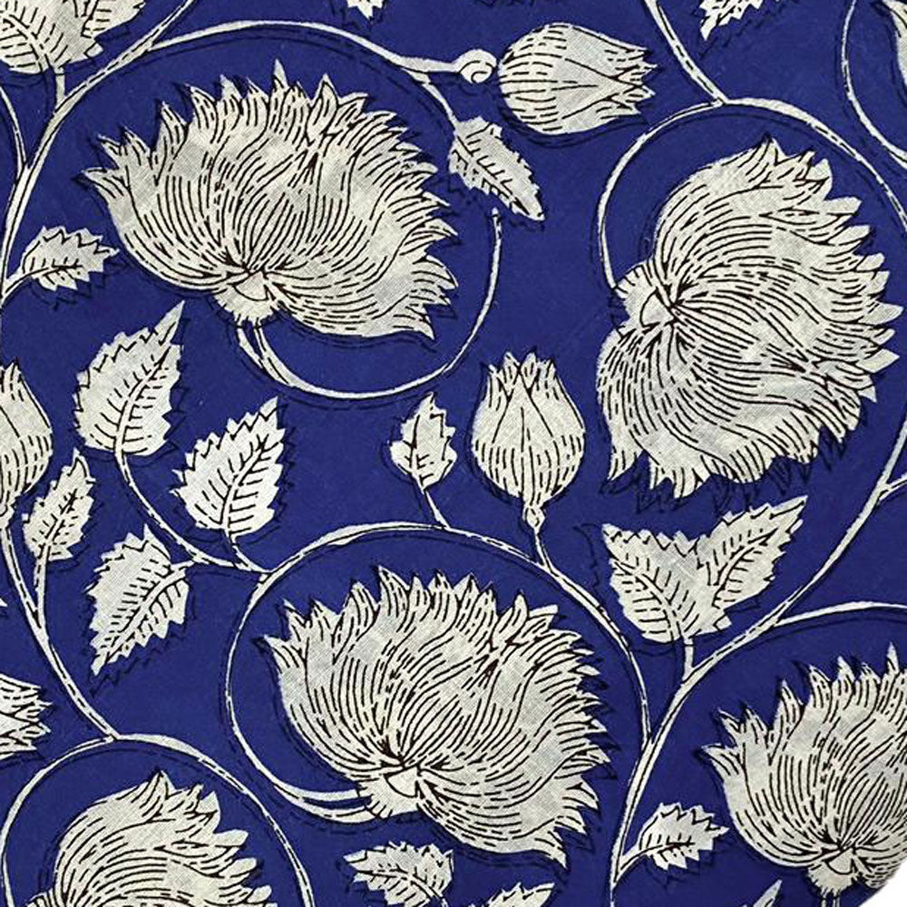 Block Print 115 - Deep Royal and Ivory Flower