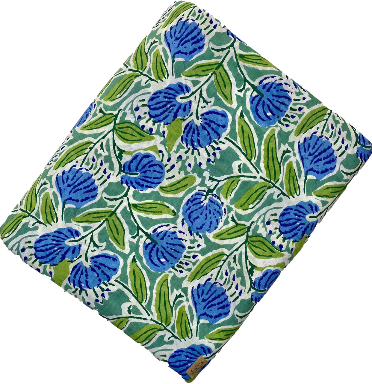 Block Print 122 - Cobalt Flower & Green Leaf