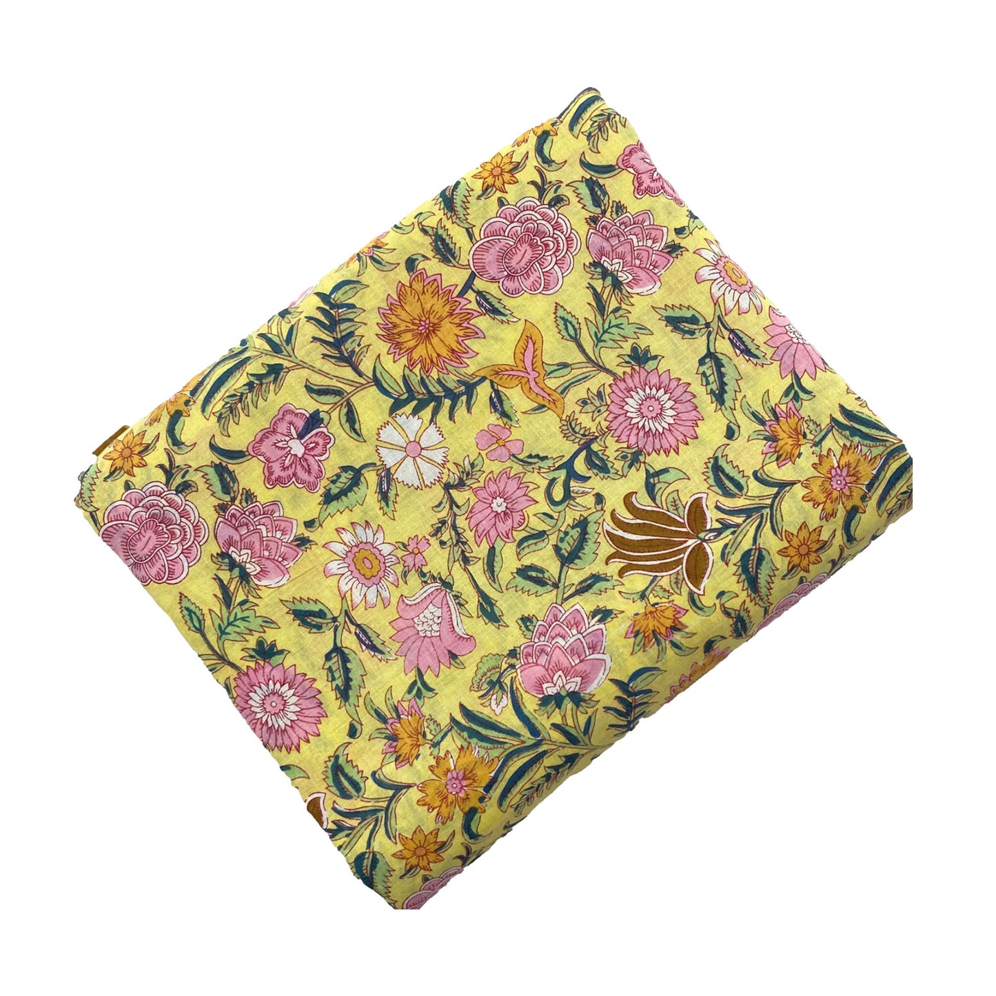 Block Print 147 - Sunny Lemon & Pink Botanical