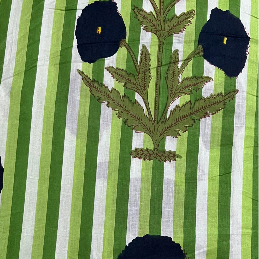 Stripe & Flower Lime Handcrafted Indian Cotton