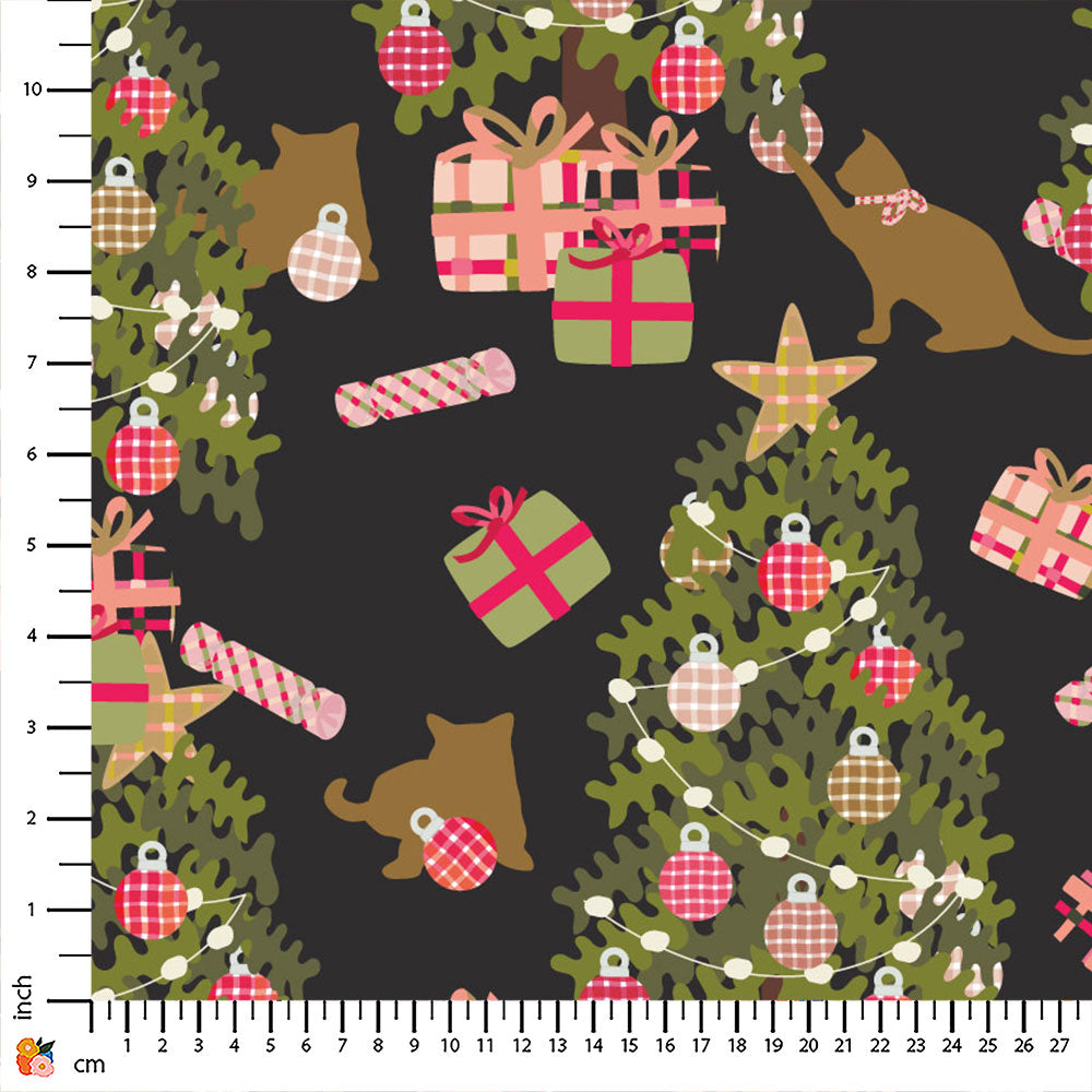 Cat and The Christmas Tree Moonless Night