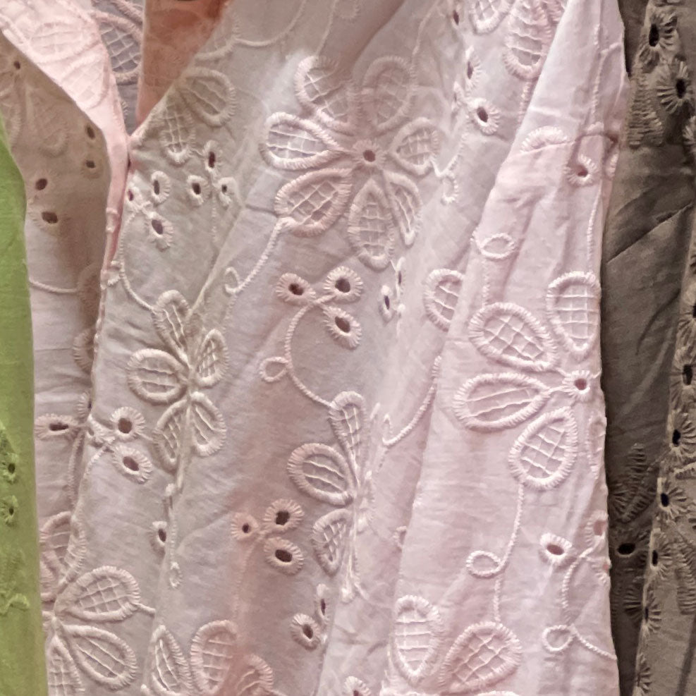 Flower Stitch Embroidered Cotton Pink