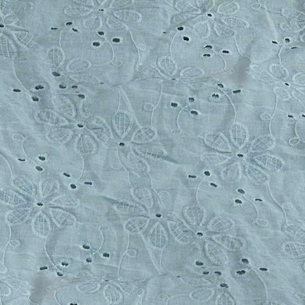 Flower Stitch Embroidered Cotton Blue