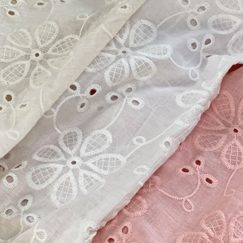 Flower Stitch Embroidered Cotton White