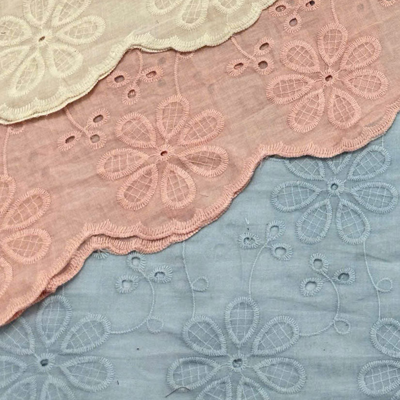 Flower Stitch Embroidered Cotton Blue