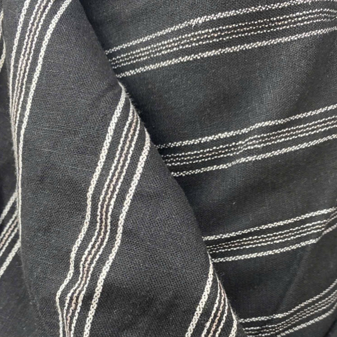 Linen Cotton Deadstock Dark Charcoal Triple Stripe