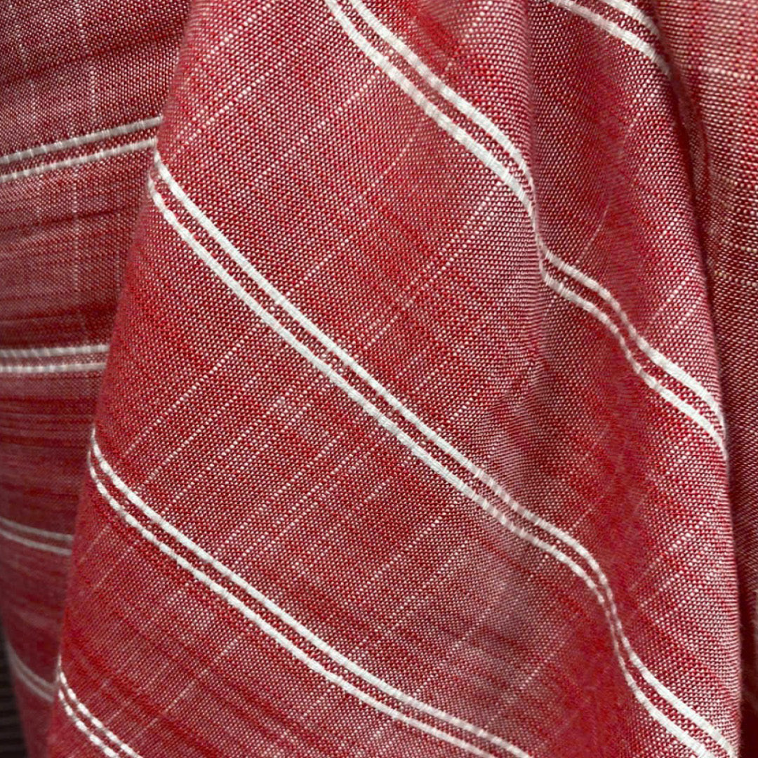 Linen Cotton Deadstock Red and White Stripe