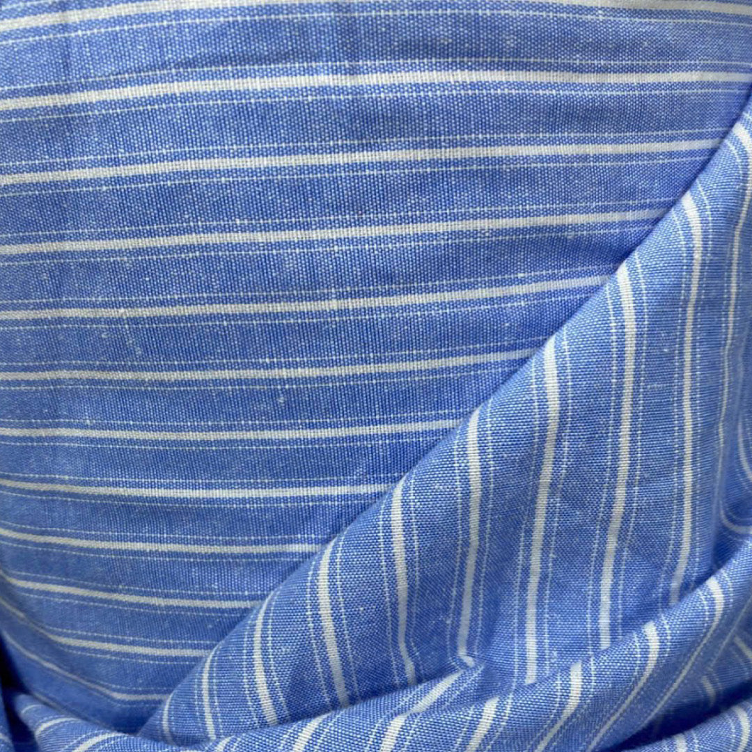 Linen Cotton Deadstock onnie Blue and White Stripe Yarn-Dyed Cotton Linen