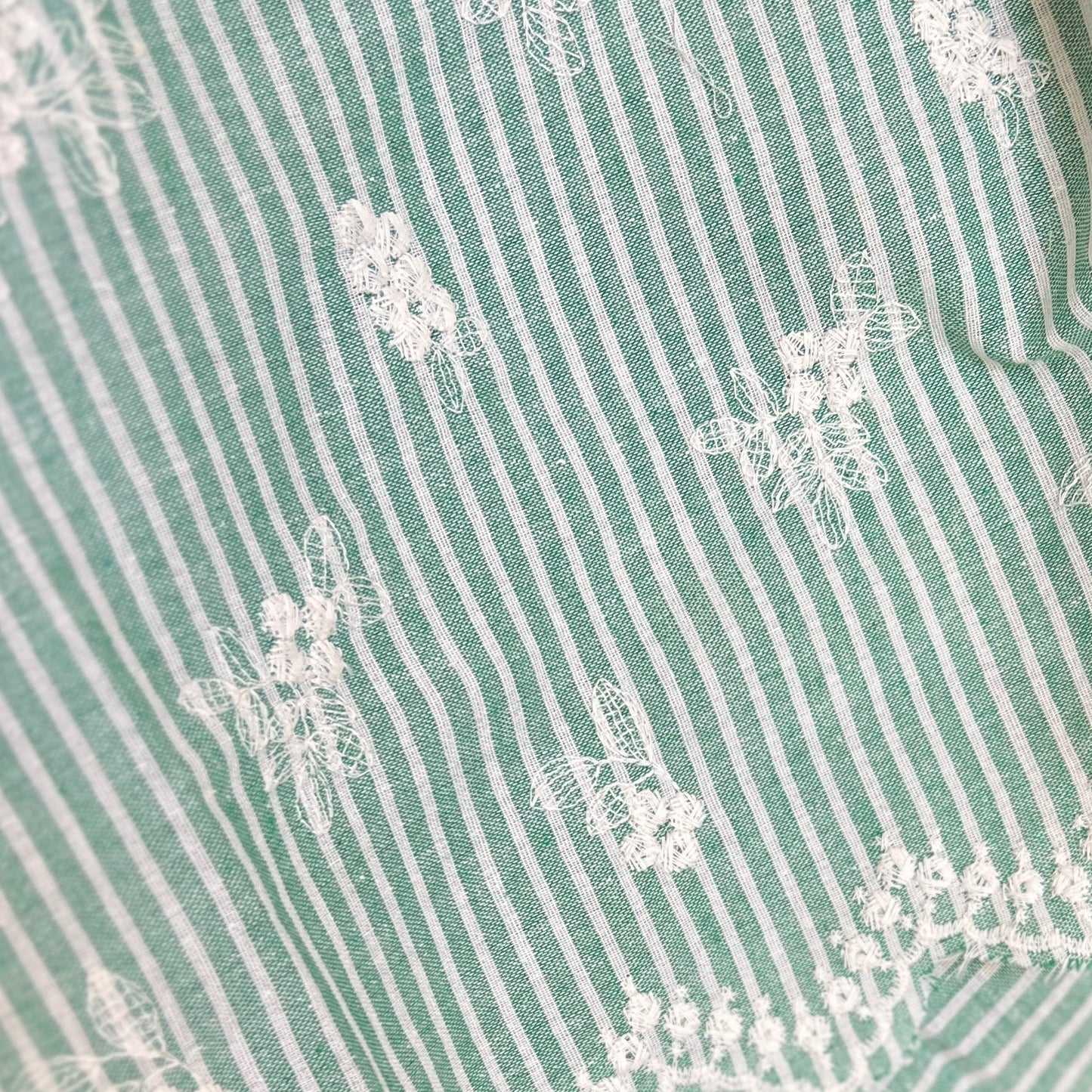 Madeleine Striped Embroidered Cotton Green