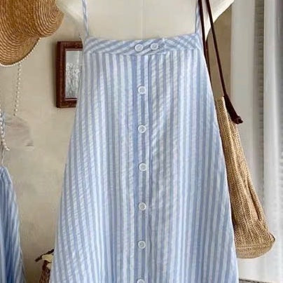 Cotton Seersucker Mid Stripe Blue