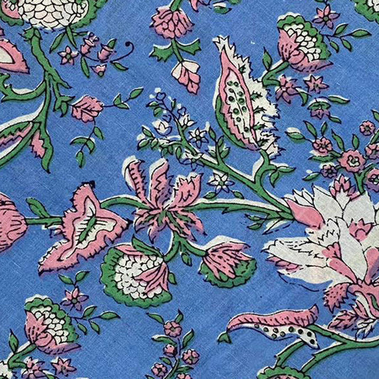 Block Print 104 - Cornflower & Ivory Flowers