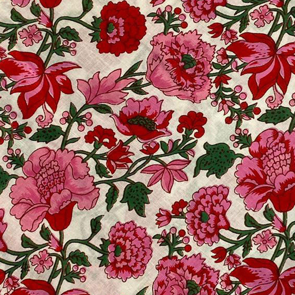 Block Print 106 - Ivory & Raspberry Peony
