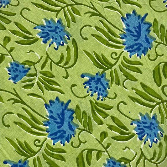 Block Print 109 - Frosted Jade & Blue Flowers