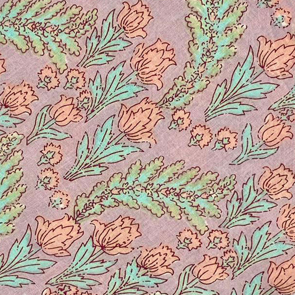 Block Print 111 - Dusty Rose and Peach Flower