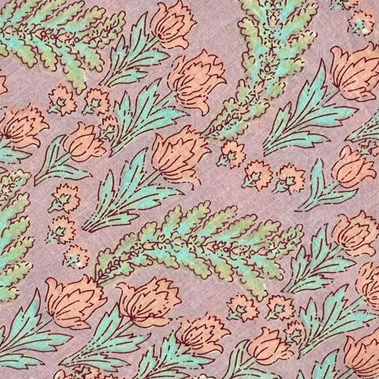 Block Print 111 - Dusty Rose and Peach Flower