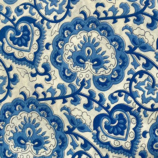 Block Print 112 - Ivory & Blue Club Flower