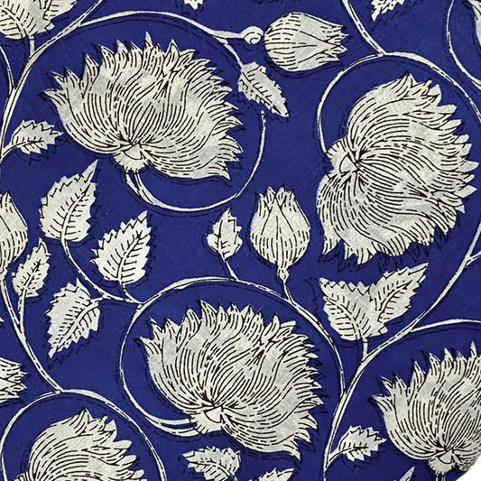 Block Print 115 - Deep Royal and Ivory Flower