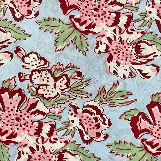 Block Print 116 - Baby Blue & Rose Floral