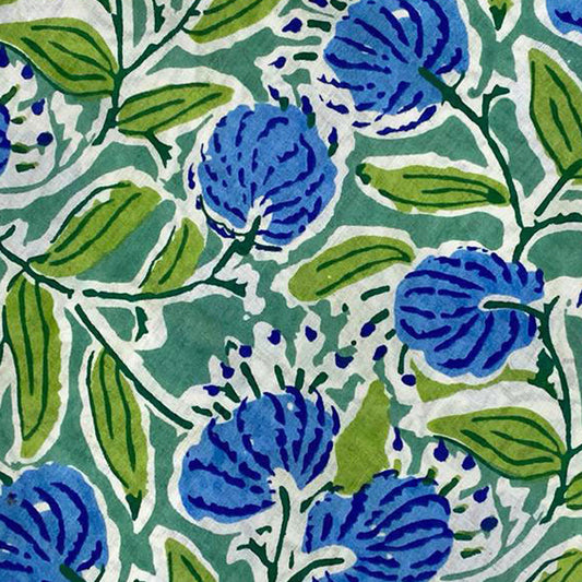 Block Print 122 - Cobalt Flower & Green Leaf
