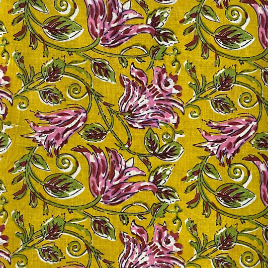 Block Print 144 - Mustard & Raspberry Waving Flower