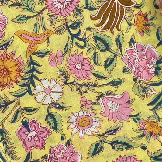 Block Print 147 - Sunny Lemon & Pink Botanical