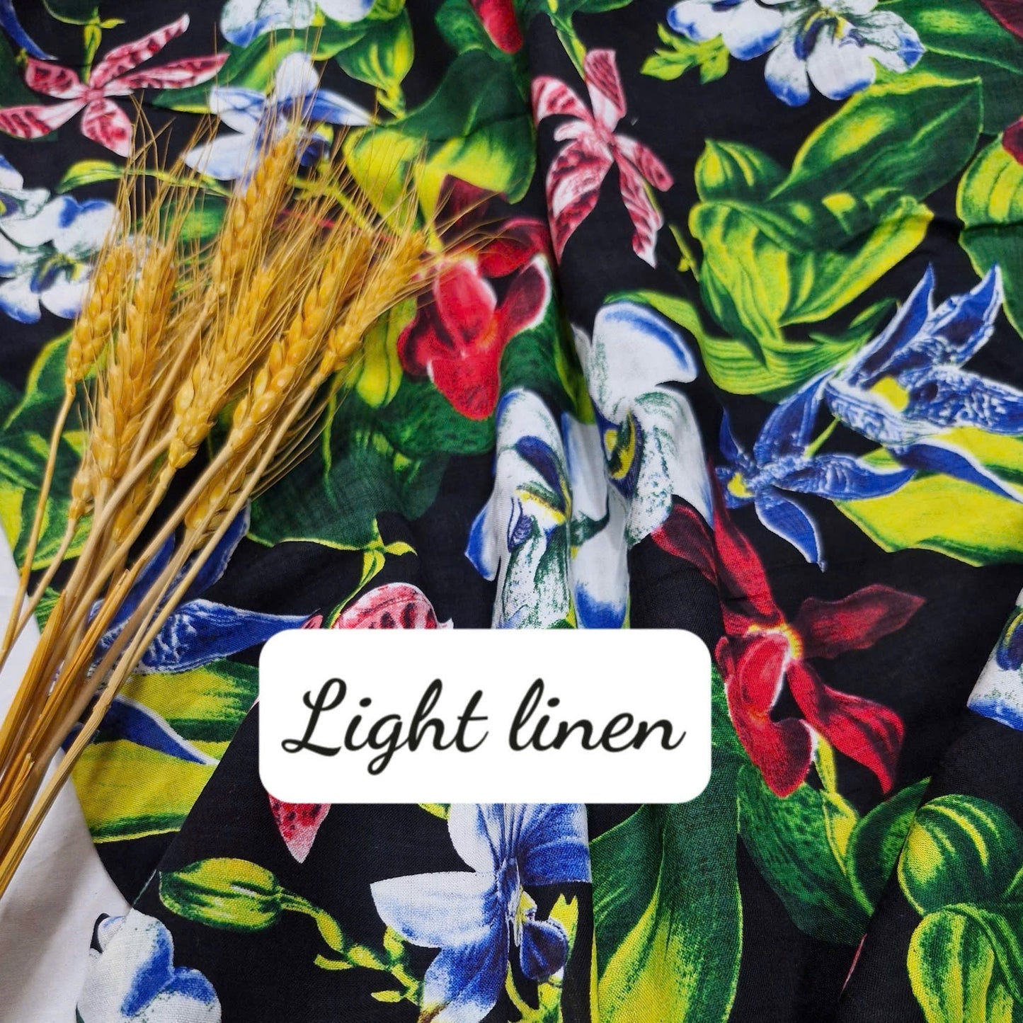 Black Botanica Medium Weight Linen