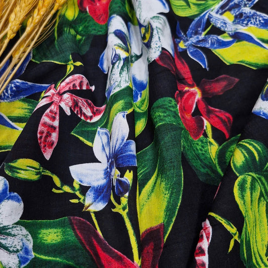 Black Botanica Medium Weight Linen