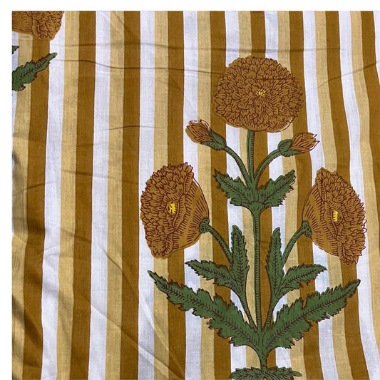 Stripe & Flower Brown Handcrafted Indian Cotton