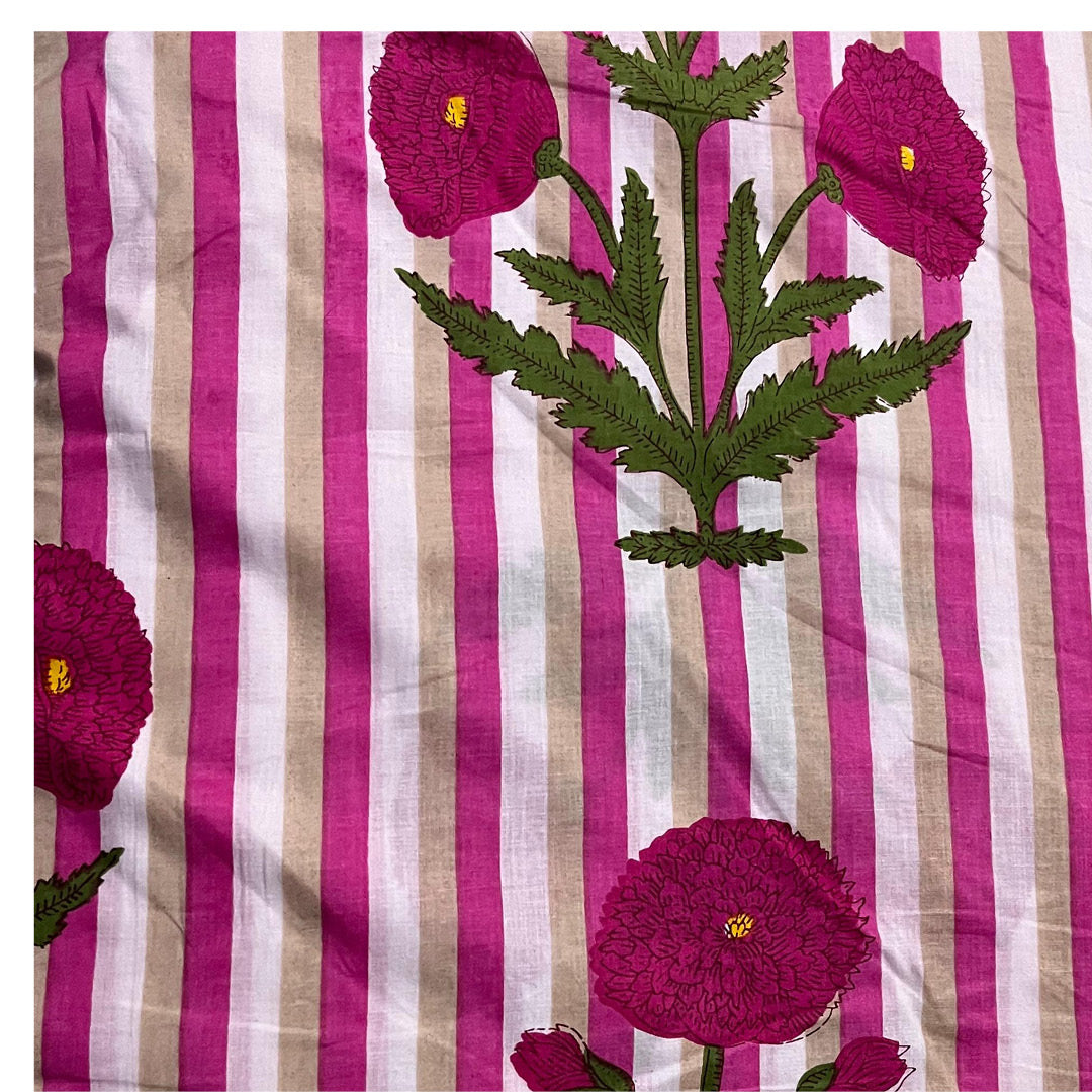 Stripe & Flower Pink Handcrafted Indian Cotton