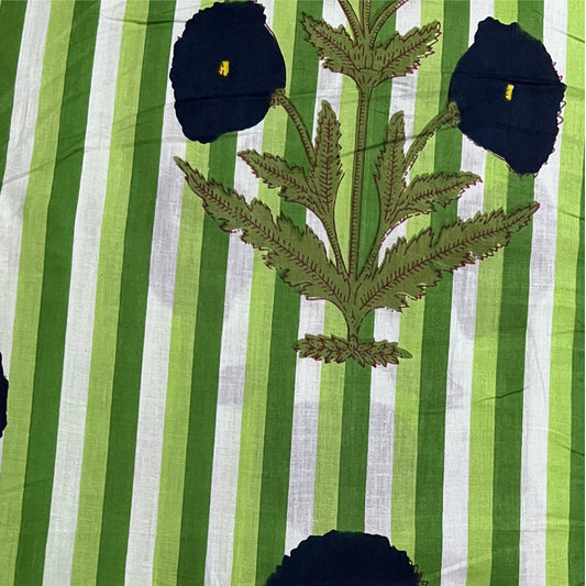 Stripe & Flower Lime Handcrafted Indian Cotton