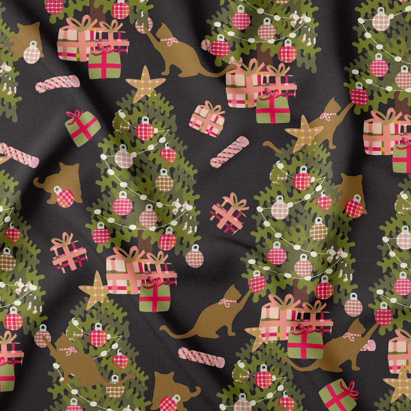 Cat and The Christmas Tree Moonless Night