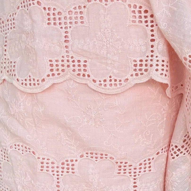 Cross-Edge Embroidered Cotton Pink