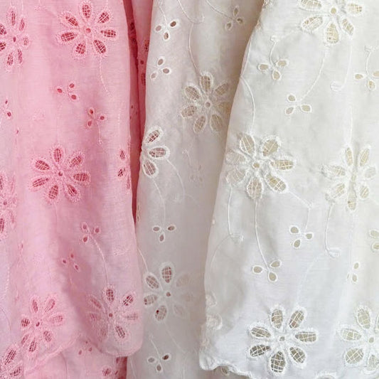 Cut-Flower Embroidered Cotton Pink