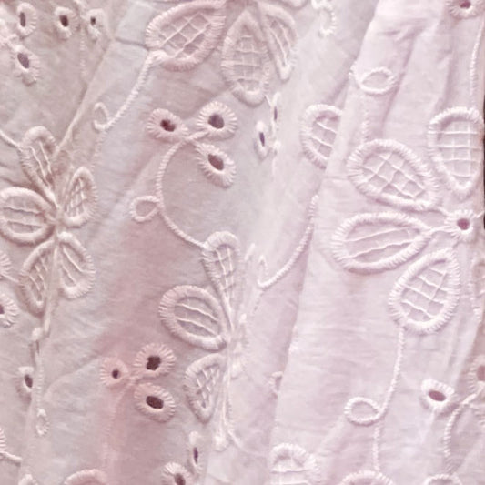Flower Stitch Embroidered Cotton Pink
