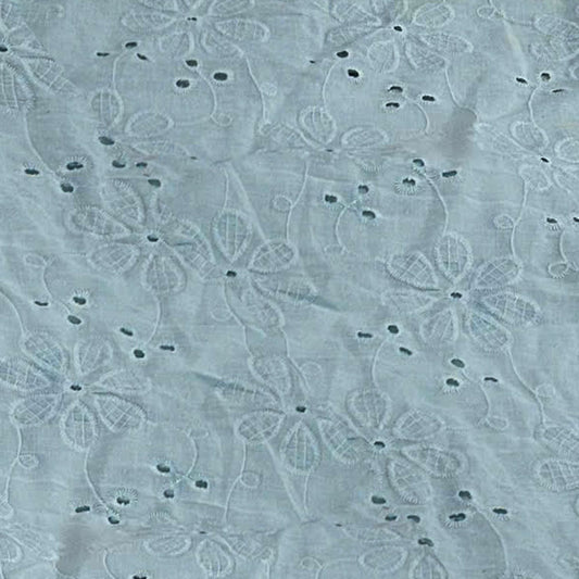 Flower Stitch Embroidered Cotton Blue