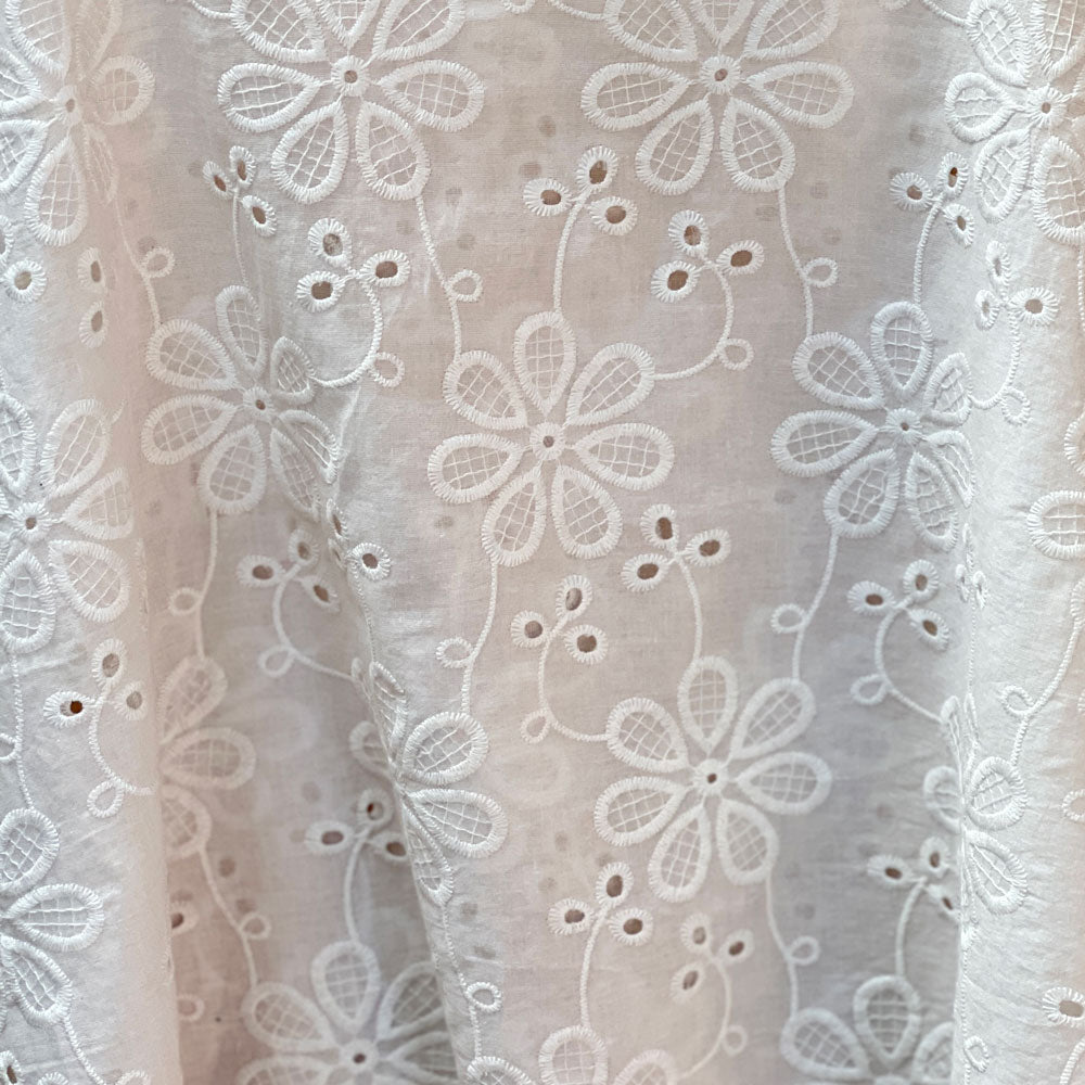 Flower Stitch Embroidered Cotton White