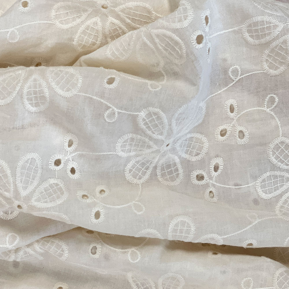 Flower Stitch Embroidered Cotton Natural