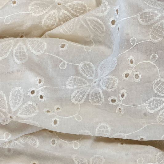 Flower Stitch Embroidered Cotton Natural