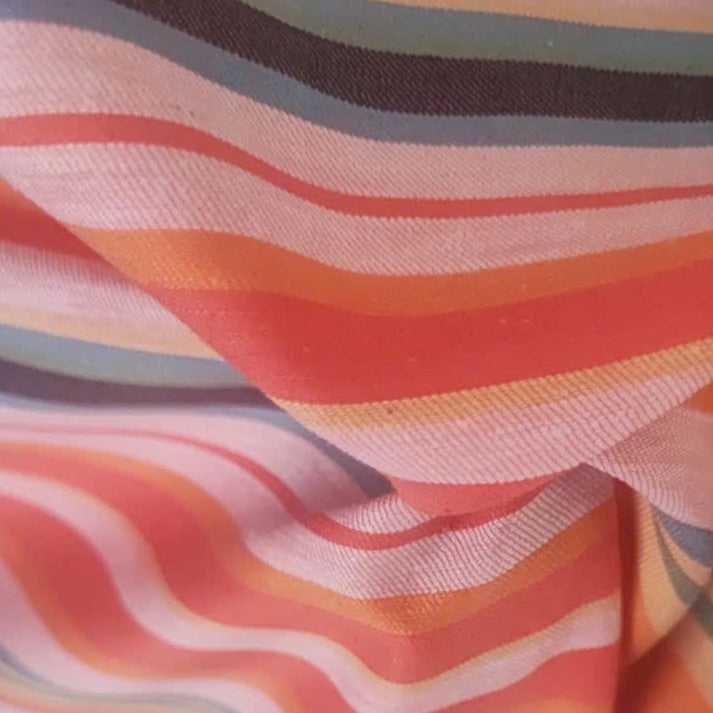 Linen Cotton Deadstock Red Orange Navy Stripe Yarn-Dyed Cotton Linen