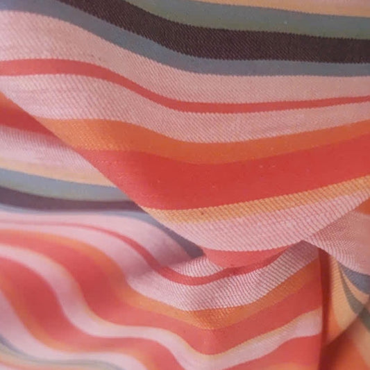 Linen Cotton Deadstock Red Orange Navy Stripe Yarn-Dyed Cotton Linen