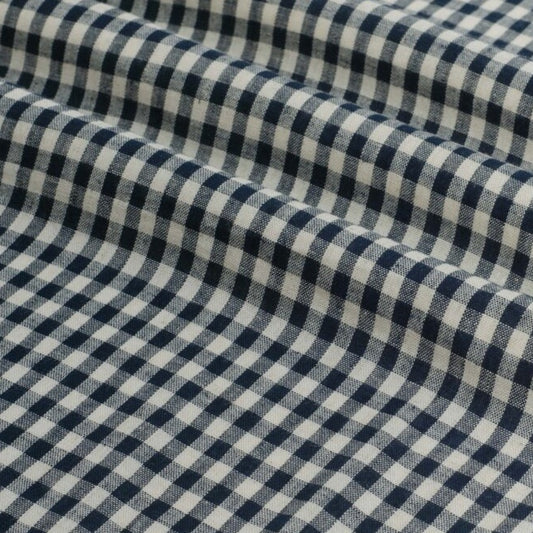Fine Linen Cotton Check Navy