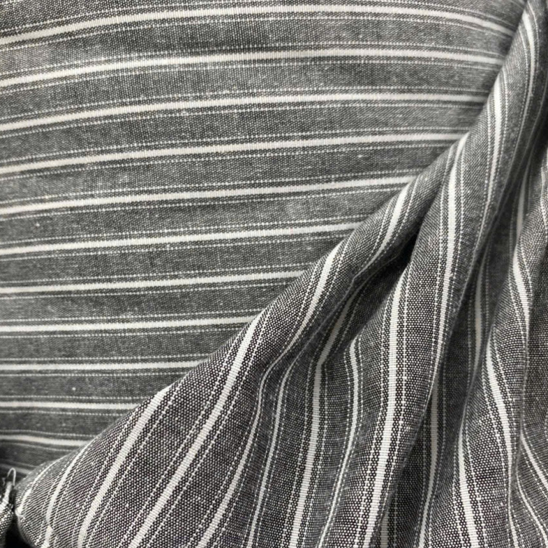 Linen Cotton Deadstock Charcoal Pin Stripe