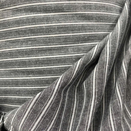 Linen Cotton Deadstock Charcoal Pin Stripe