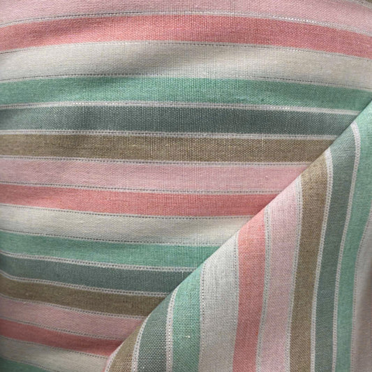 Linen Cotton Deadstock Pink & Green Pastel Stripe Yarn-Dyed Cotton Linen