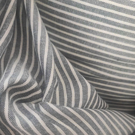 Linen Cotton Deadstock Grey and White Suit Stripe Yarn-Dyed Cotton Linen