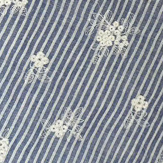 Madeleine Striped Embroidered Cotton Blue Denim